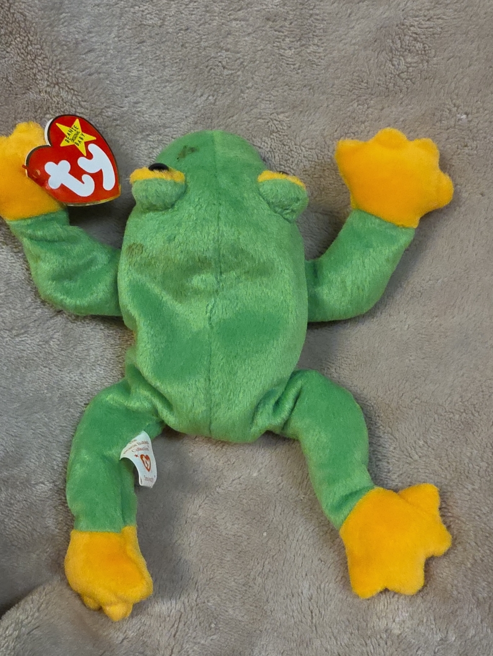Ty Green and Yellow Frog Plush